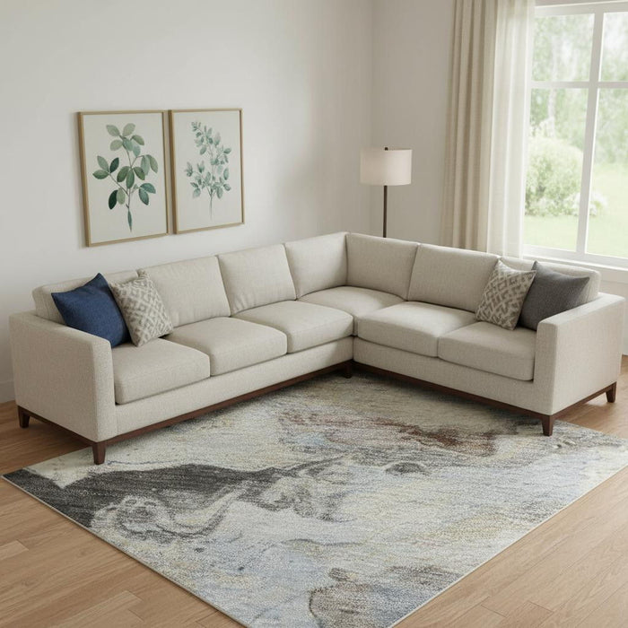 10' X 14' Abstract Washable Area Rug With UV Protection (697260) - Beige / Blue / Copper