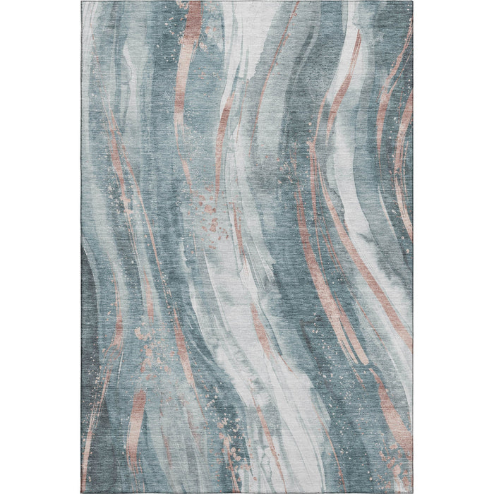 10' X 14' Abstract Washable Area Rug With UV Protection (696812) - Teal / Peach / Ivory