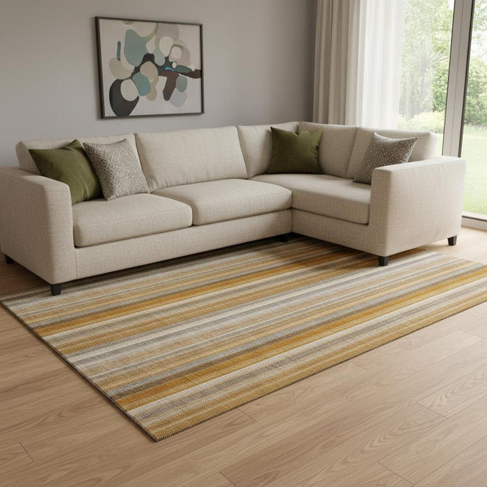 8' X 10' Striped Washable Area Rug With UV Protection (648398) - Rust / Gray