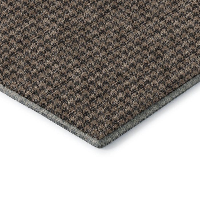 8' Houndstooth Washable Round Rug With UV Protection (645178) - Chocolate / Coffee