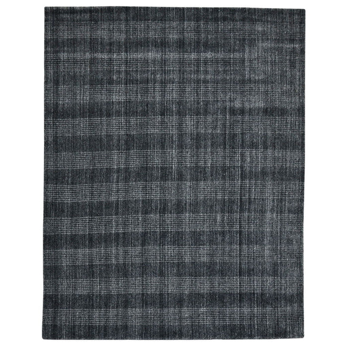 9' X 12' Wool Plaid Hand Woven Area Rug - Charcoal And Gray