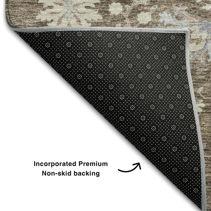 10' X 14' Floral Washable Area Rug With UV Protection (687041) - Brown / Beige / Blue