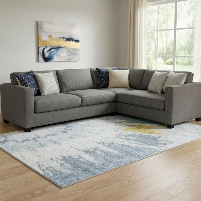 8' X 10' Abstract Washable Area Rug With UV Protection (651290) - Blue / Gold / Ivory