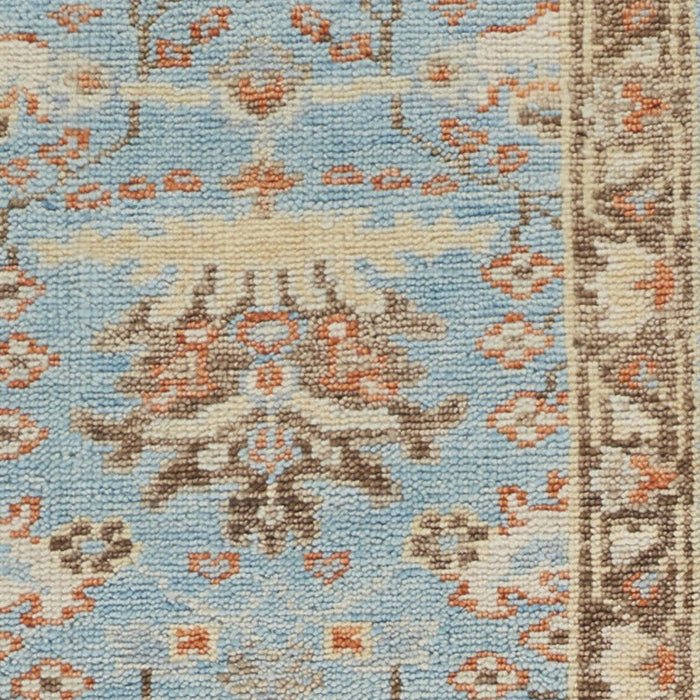 8' Wool Oriental Hand Knotted Runner Rug - Brown And Blue