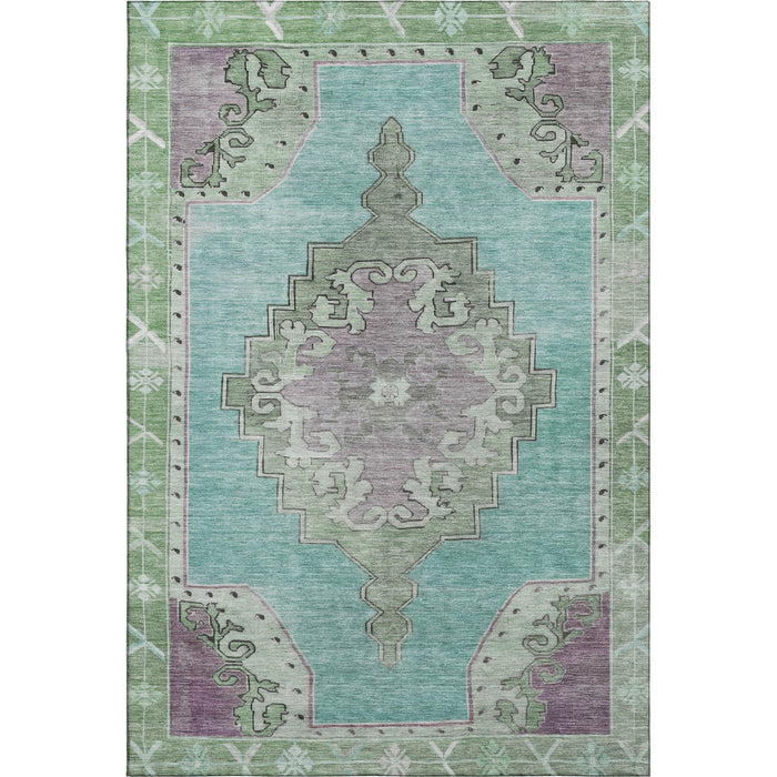 10' X 14' Oriental Washable Area Rug With UV Protection (699502) - Teal / Green / Lavender