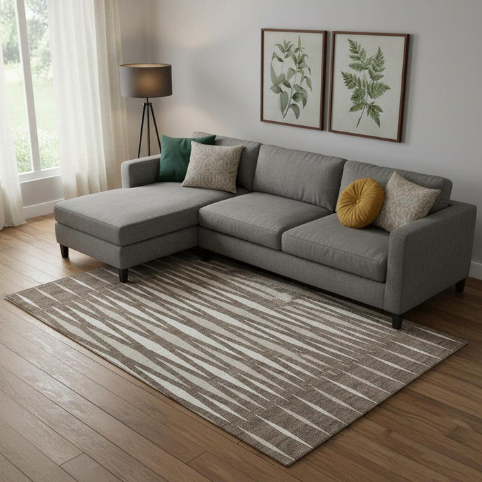 10' X 14' Geometric Washable Area Rug With UV Protection (670039) - Brown / Ivory