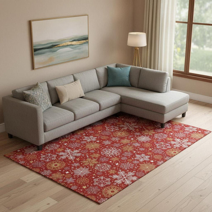 10' X 14' Abstract Geometric Washable Area Rug With UV Protection (702292) - Red / Gold / Ivory