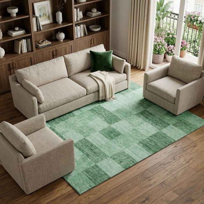 10' X 14' Geometric Washable Area Rug With UV Protection (686228) - Green / Mint Green