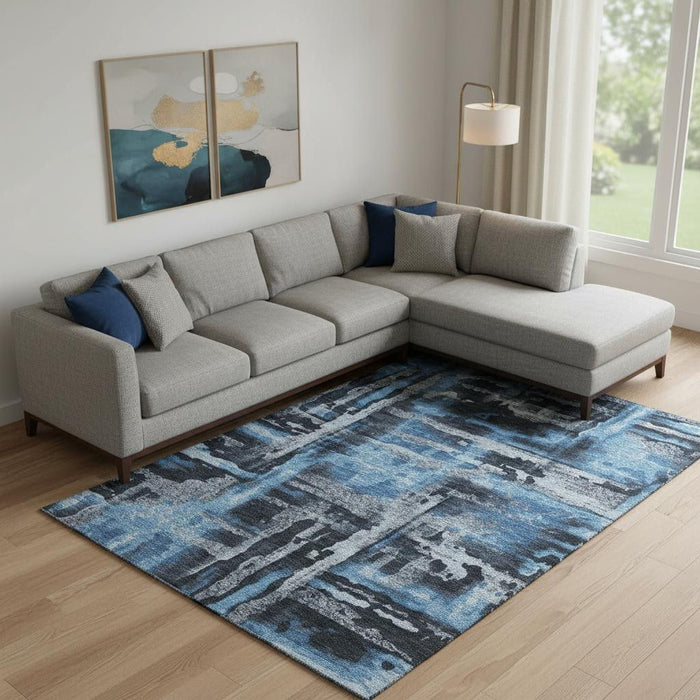 10' X 14' Abstract Washable Area Rug With UV Protection (714619) - Black / Blue
