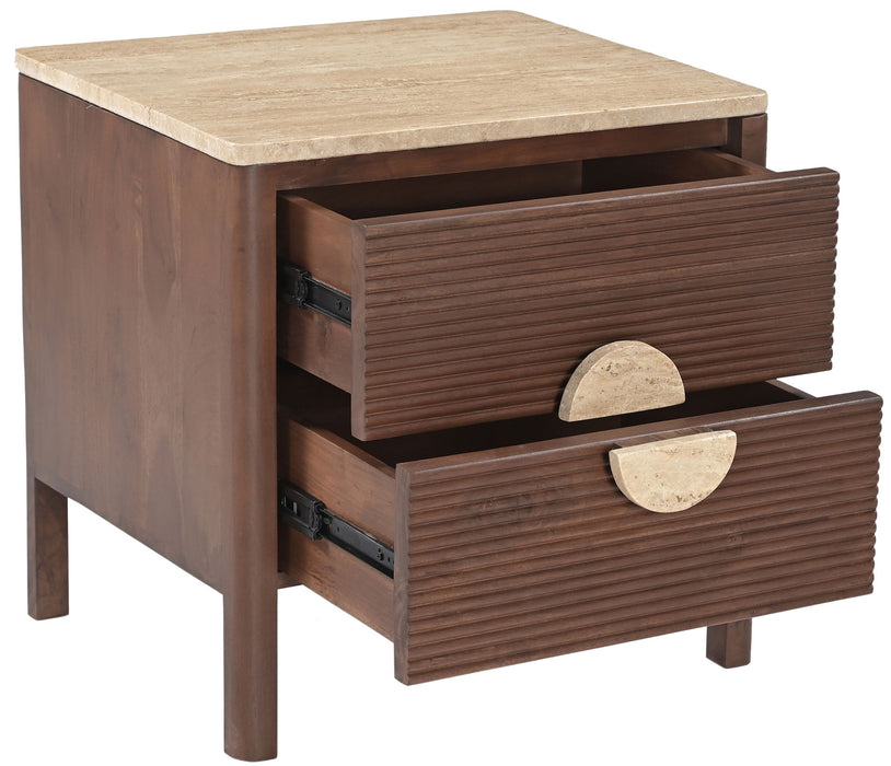 Varenna 22-inch acacia wood nightstand by Meridian Furniture, accent piece with storage drawer and natural wood finish.