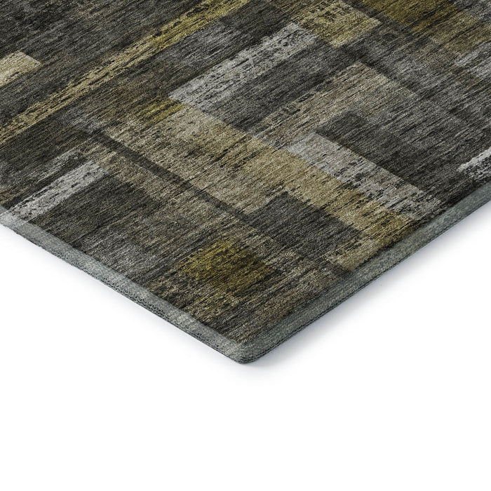 10' X 14' Striped Washable Area Rug With UV Protection (684076) - Charcoal / Gray / Gold