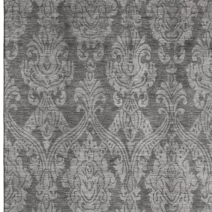 10' X 14' Damask Washable Area Rug With UV Protection (696368) - Gray / Silver