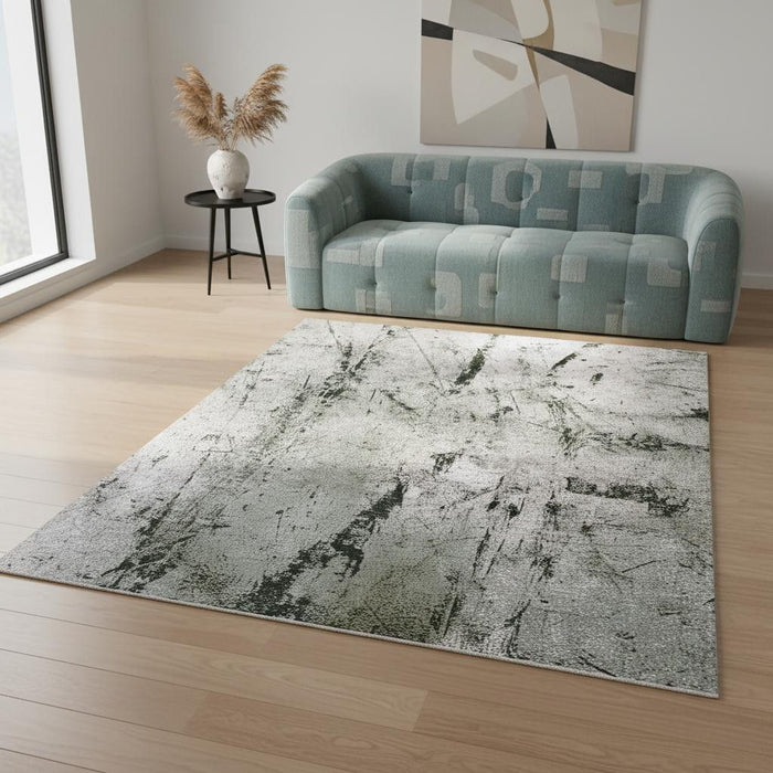 5' X 7' Abstract Washable Area Rug With UV Protection (609942) - Green / White