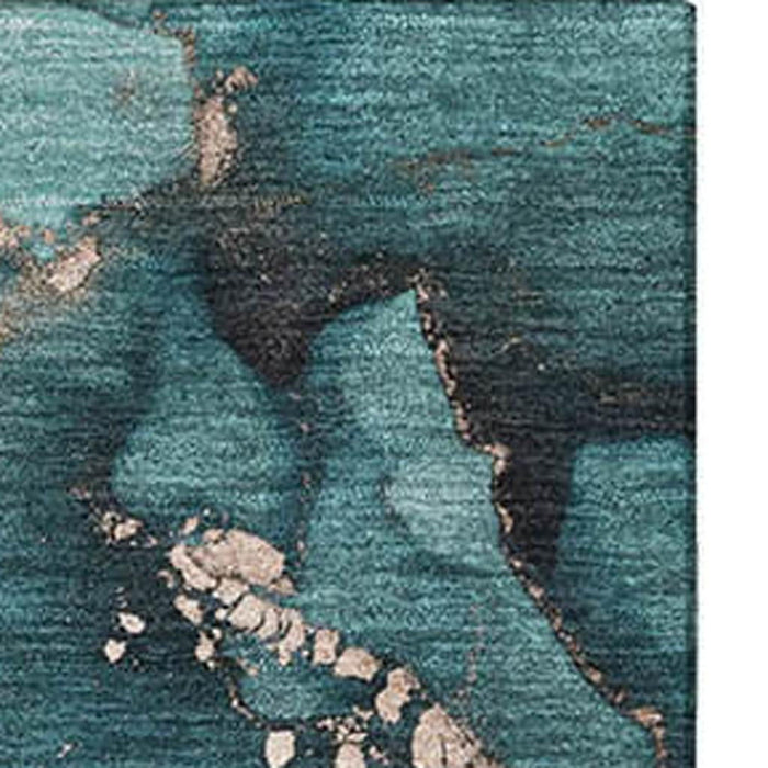 10' X 14' Abstract Washable Area Rug With UV Protection (647254) - Teal / Ivory