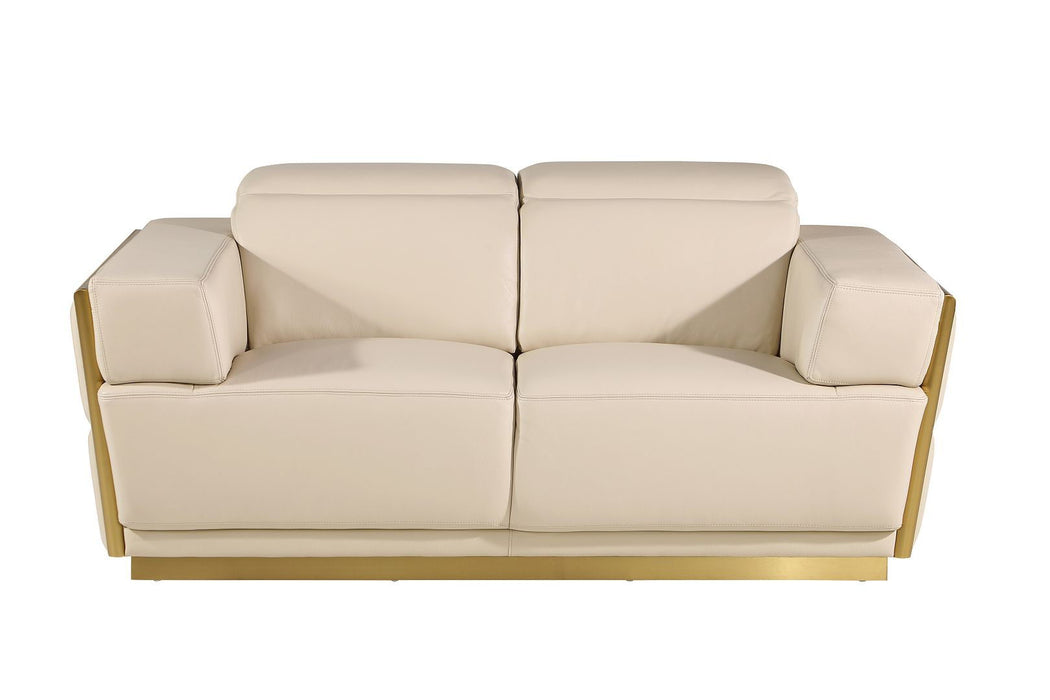 Italian Leather Love Seat - Beige / Gold