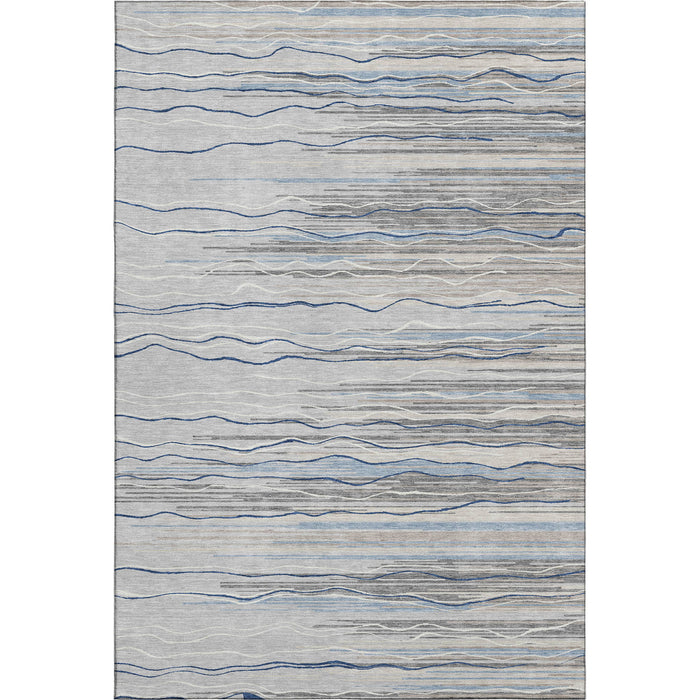 10' X 14' Striped Washable Area Rug With UV Protection (678377) - Gray / Blue / Ivory