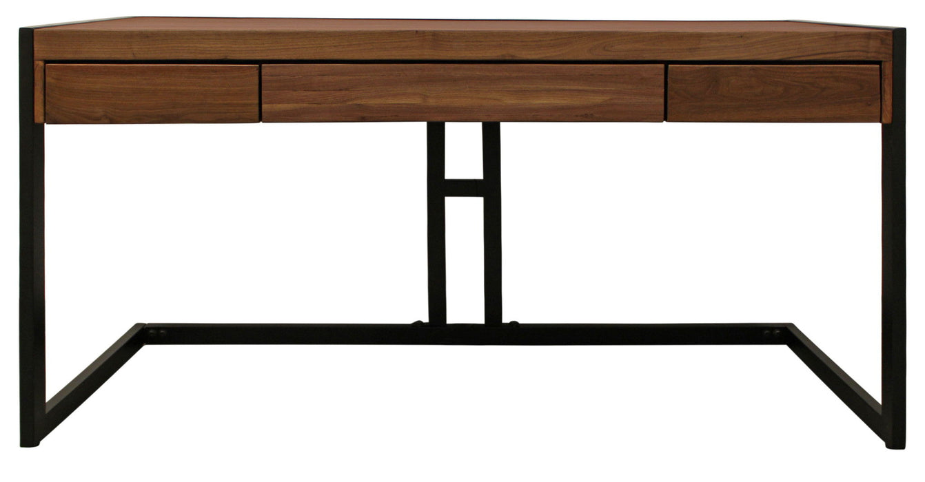 Acacia Solid Wood Executive Desk With Three Drawers - Brown And Black
