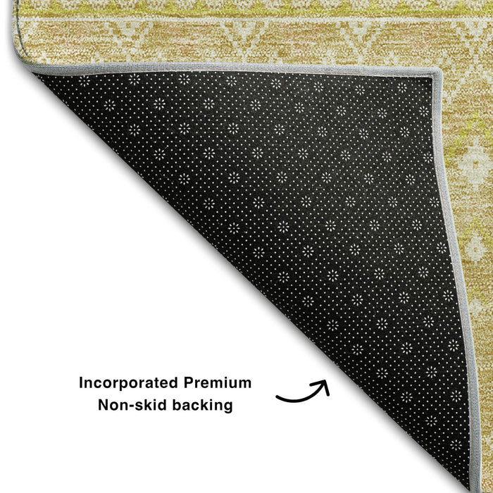 10' X 14' Tribal Washable Area Rug With UV Protection (657173) - Gold / Ivory