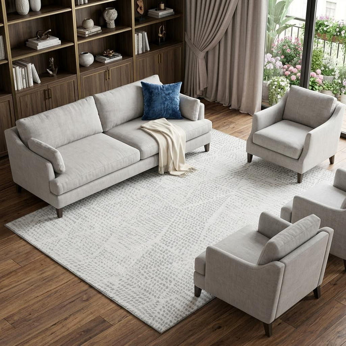 8' X 10' Diamond Washable Area Rug With UV Protection (650612) - Silver / Ivory