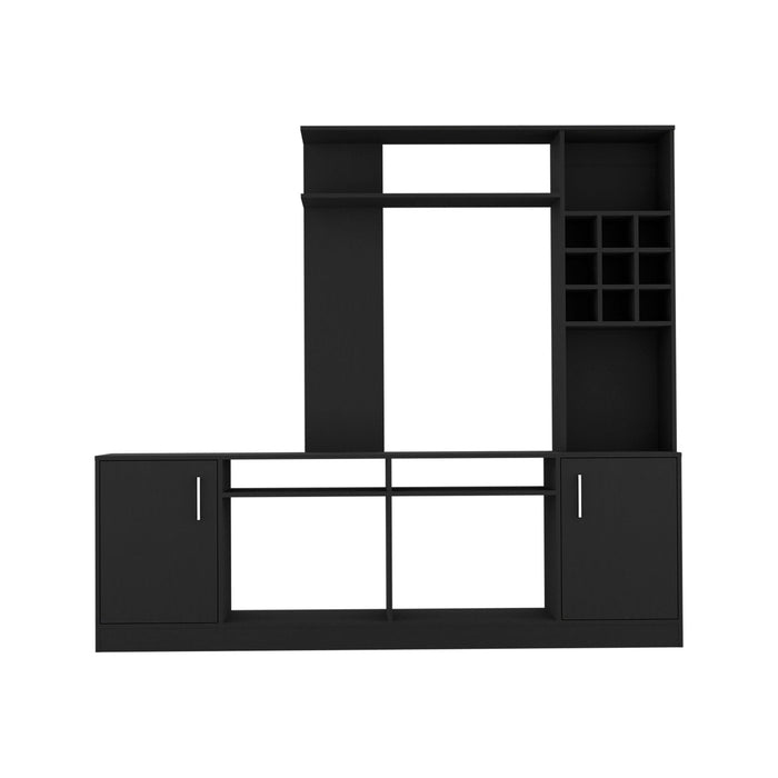 78" Wood Enclosed And Open Storage Entertainment Center With Bookcase - Black