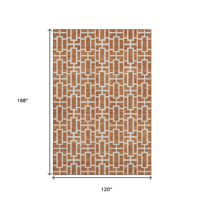 10' X 14' Geometric Washable Area Rug With UV Protection (672857) - Terra Cotta / Beige