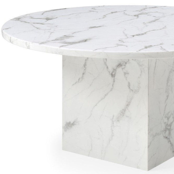 60" Marble Pedestal Base Round Top Dining Room Table - Gray / White