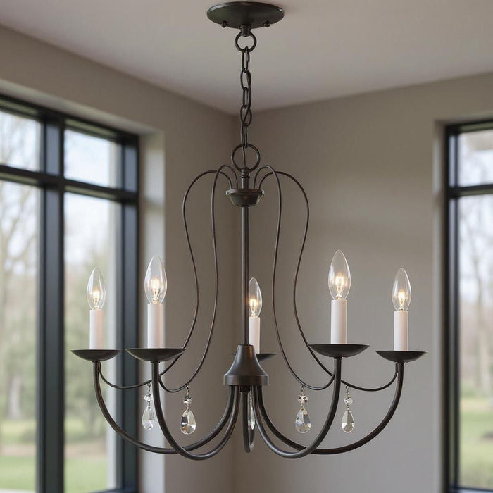 20'' Five Light Dimmable Chandelier With Shades - Bronze