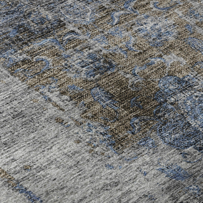 10' X 14' Floral Medallion Washable Area Rug With UV Protection (686729) - Blue / Gray / Silver