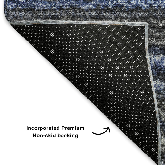 9' X 12' Striped Washable Area Rug With UV Protection (650781) - Blue / Gray