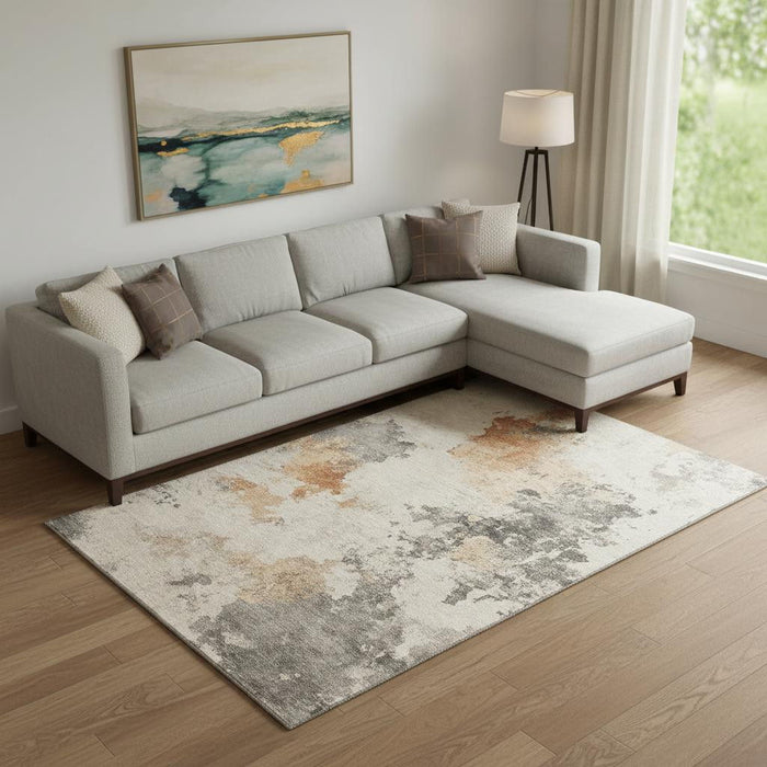 10' X 14' Abstract Washable Area Rug With UV Protection (701611) - Rust / Gray / Ivory