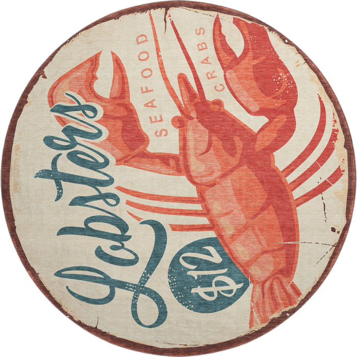 8' Nautical Washable Round Rug With UV Protection - Beige