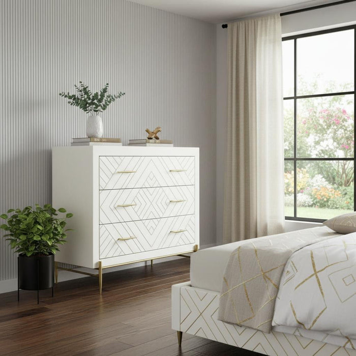 Solid Wood Three Drawer Dresser - Ivory