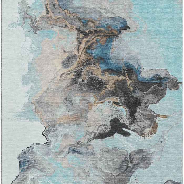 10' X 14' Abstract Washable Area Rug With UV Protection (697278) - Teal / Silver / Beige