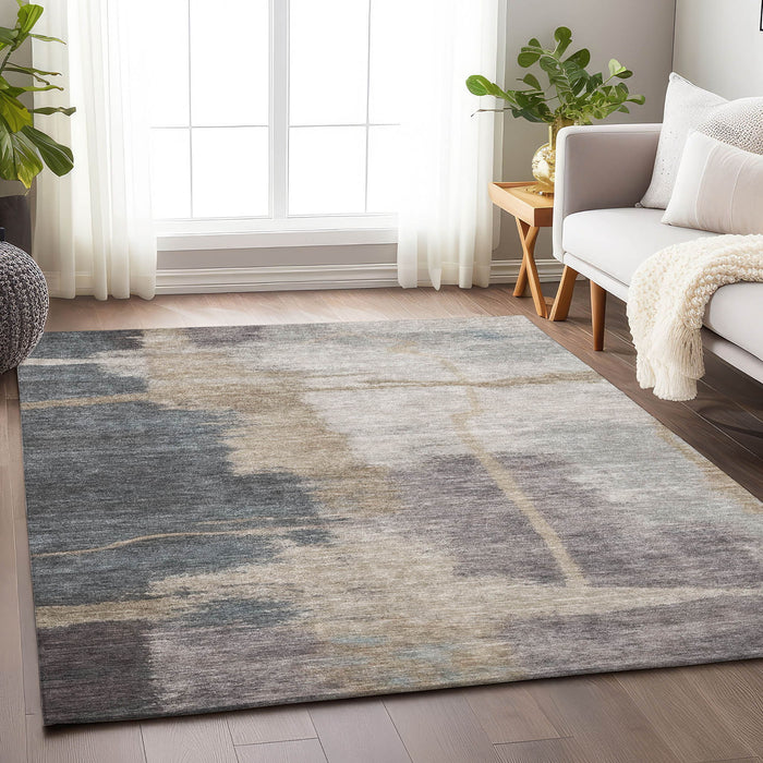 10' X 14' Abstract Washable Area Rug With UV Protection - Gray / Ivory