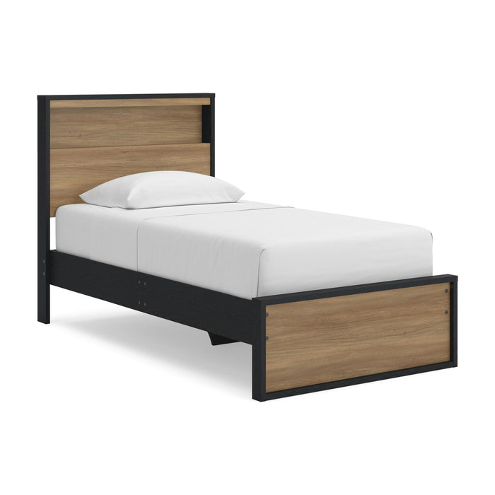 Signature Design by Ashley Kozmour Bookcase Complete Bed Frame in panel bed style with built-in bookshelf and modern wood finish.
