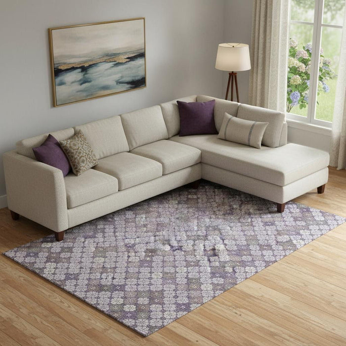 10' X 14' Geometric Washable Area Rug With UV Protection (705305) - Lavender / Ivory / Gray