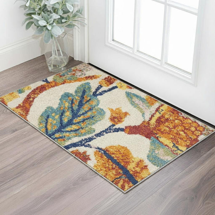 2' X 3' Floral Power Loom Area Rug (573865) - Ivory