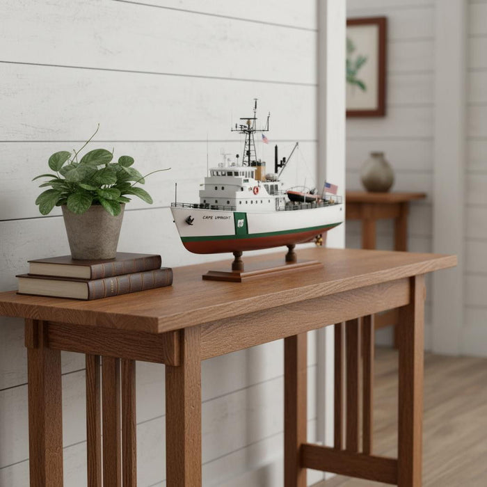 Hand Painted Model Boat (624566) - White / Dark Brown