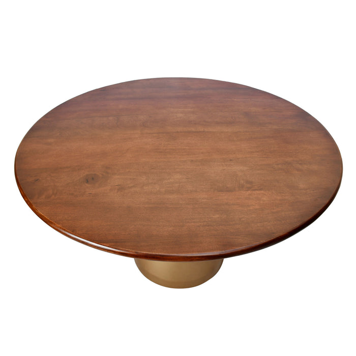 48" Rounded Solid Wood And Iron Pedestal Base Dining Room Table - Brown