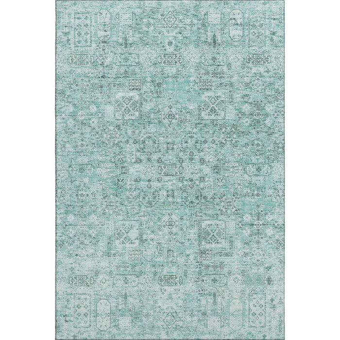 10' X 14' Floral Washable Area Rug With UV Protection (651220) - Teal / Ivory