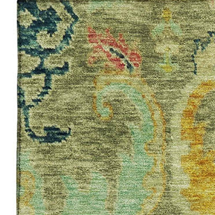 10' X 14' Floral Washable Area Rug With UV Protection (708487) - Green / Blue / Gold