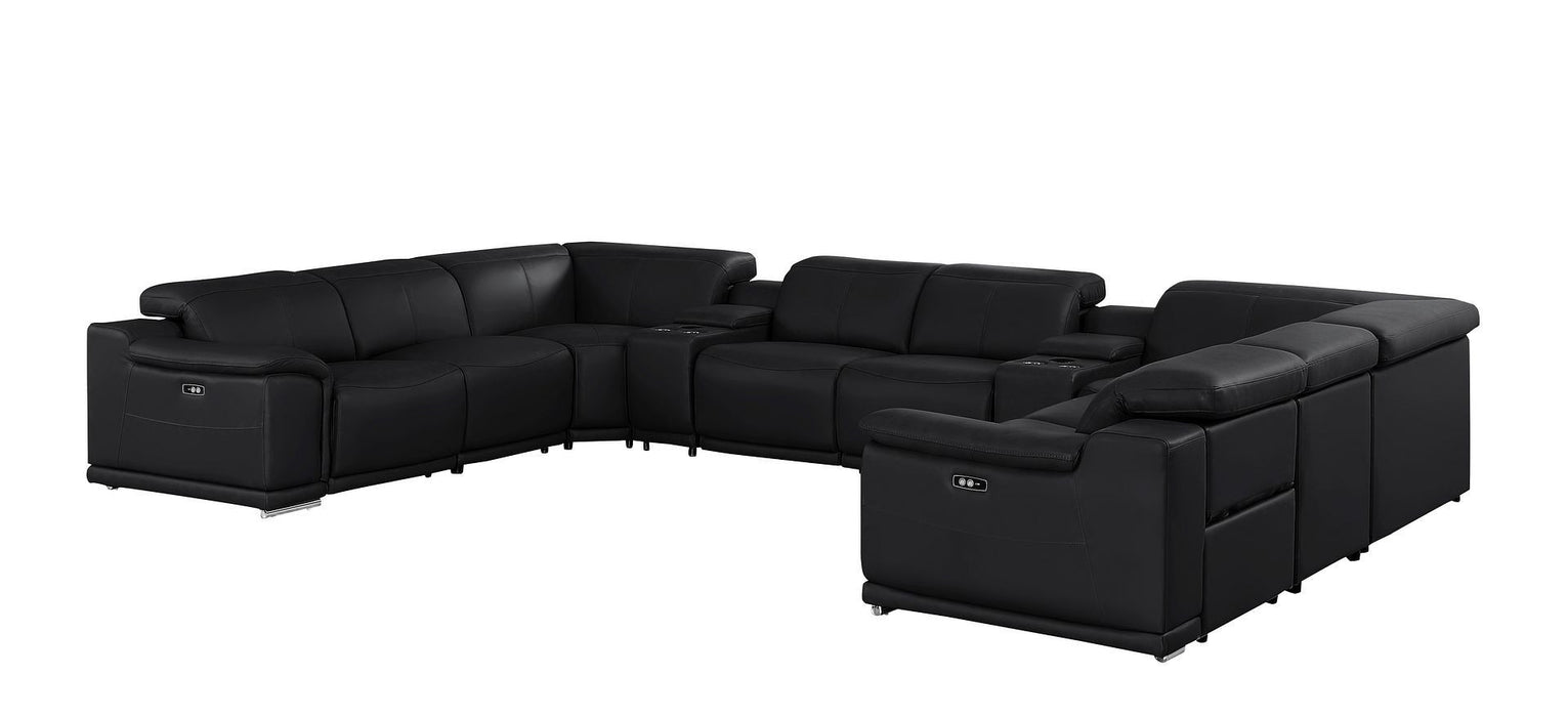 Leather Modular U Shaped Ten Piece Corner Sectional With Console - Black