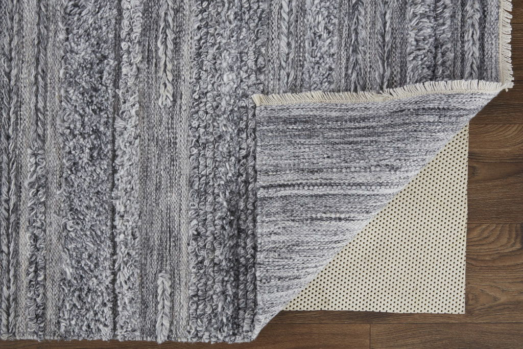 8' x 10' Striped Hand Woven Stain Resistant Area Rug - Gray And Ivory