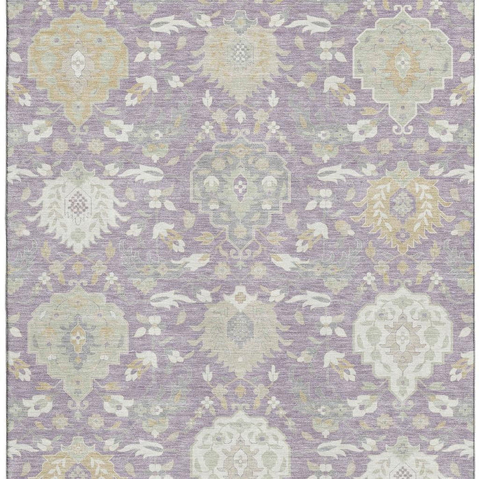 10' X 14' Damask Washable Area Rug With UV Protection (680559) - Lavender / Gold / Ivory