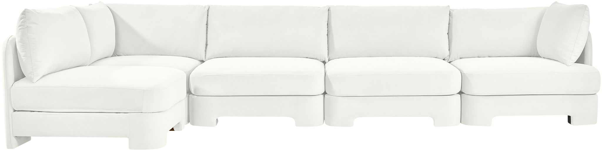 Meridian Furniture Hammond velvet performance fabric 5-piece L-shaped sectional sofa in a modern stationary design.