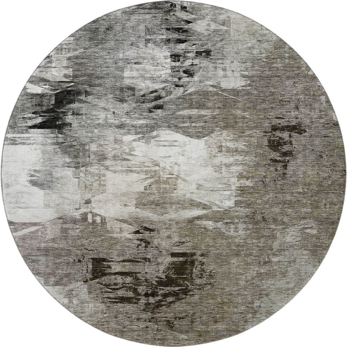 8' Abstract Washable Round Rug With UV Protection (650773) - Taupe / Ivory