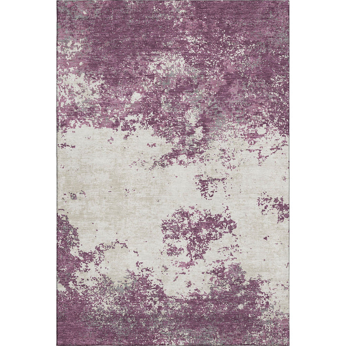 10' X 14' Abstract Washable Area Rug With UV Protection (680633) - Eggplant / Ivory