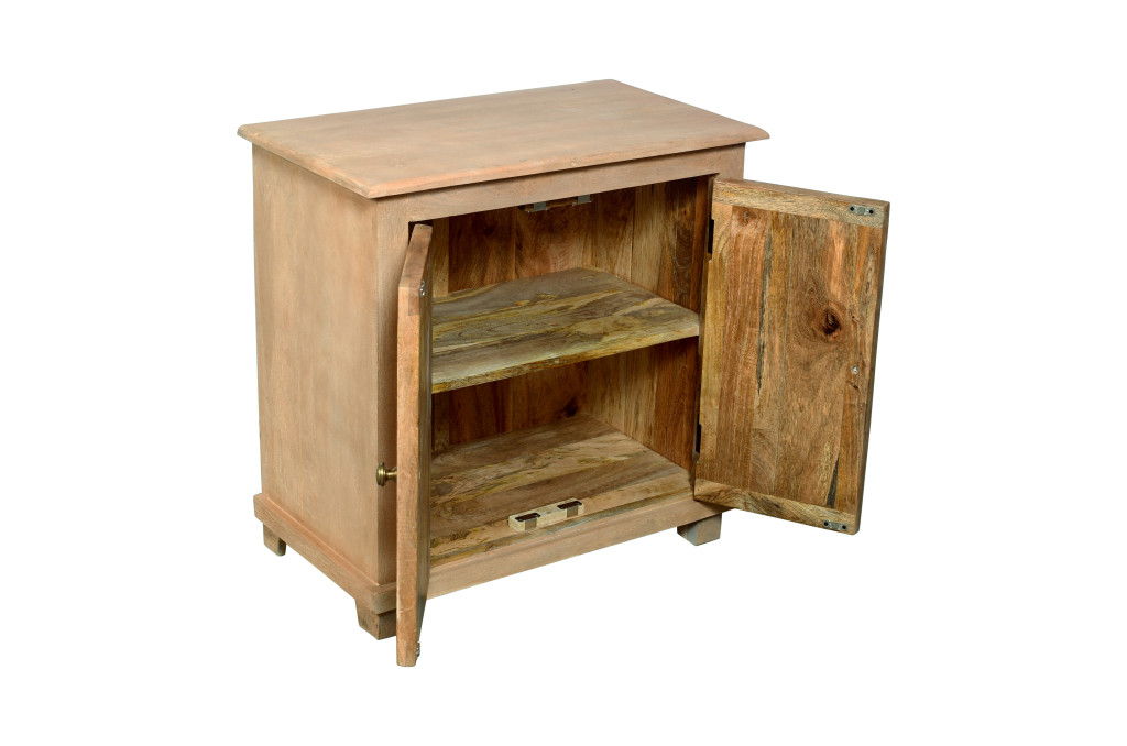 28" Distressed Solid Wood Nightstand With Storage - Beige