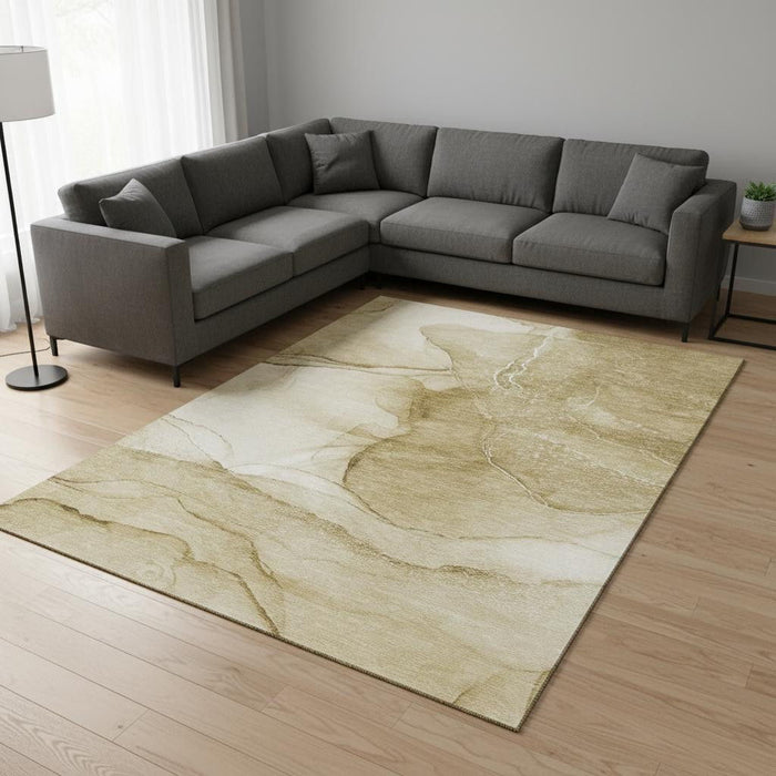 10' X 14' Abstract Washable Area Rug With UV Protection (646852) - Beige / Ivory