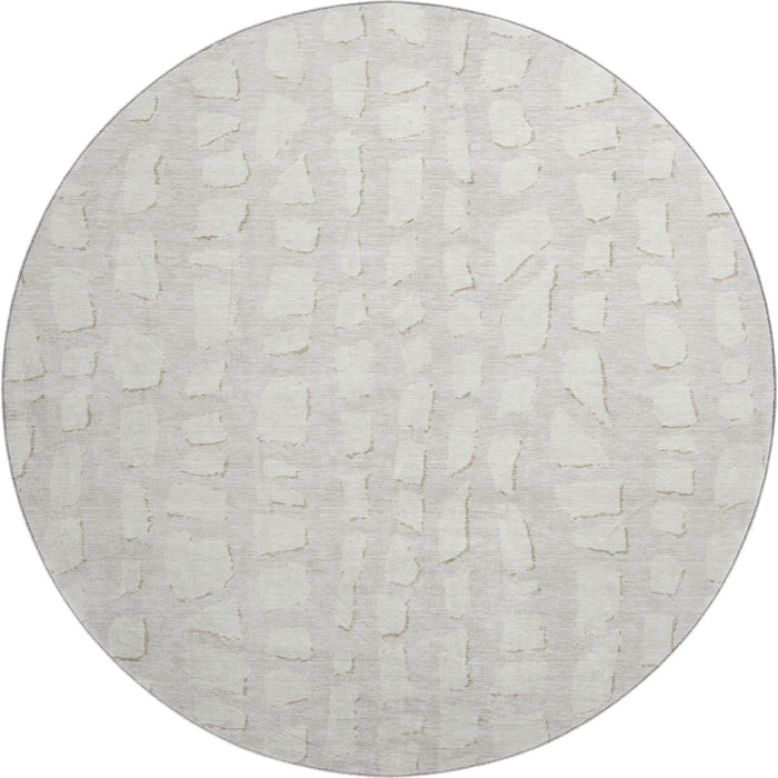 8' Cobblestone Washable Round Rug With UV Protection - Ivory And Beige